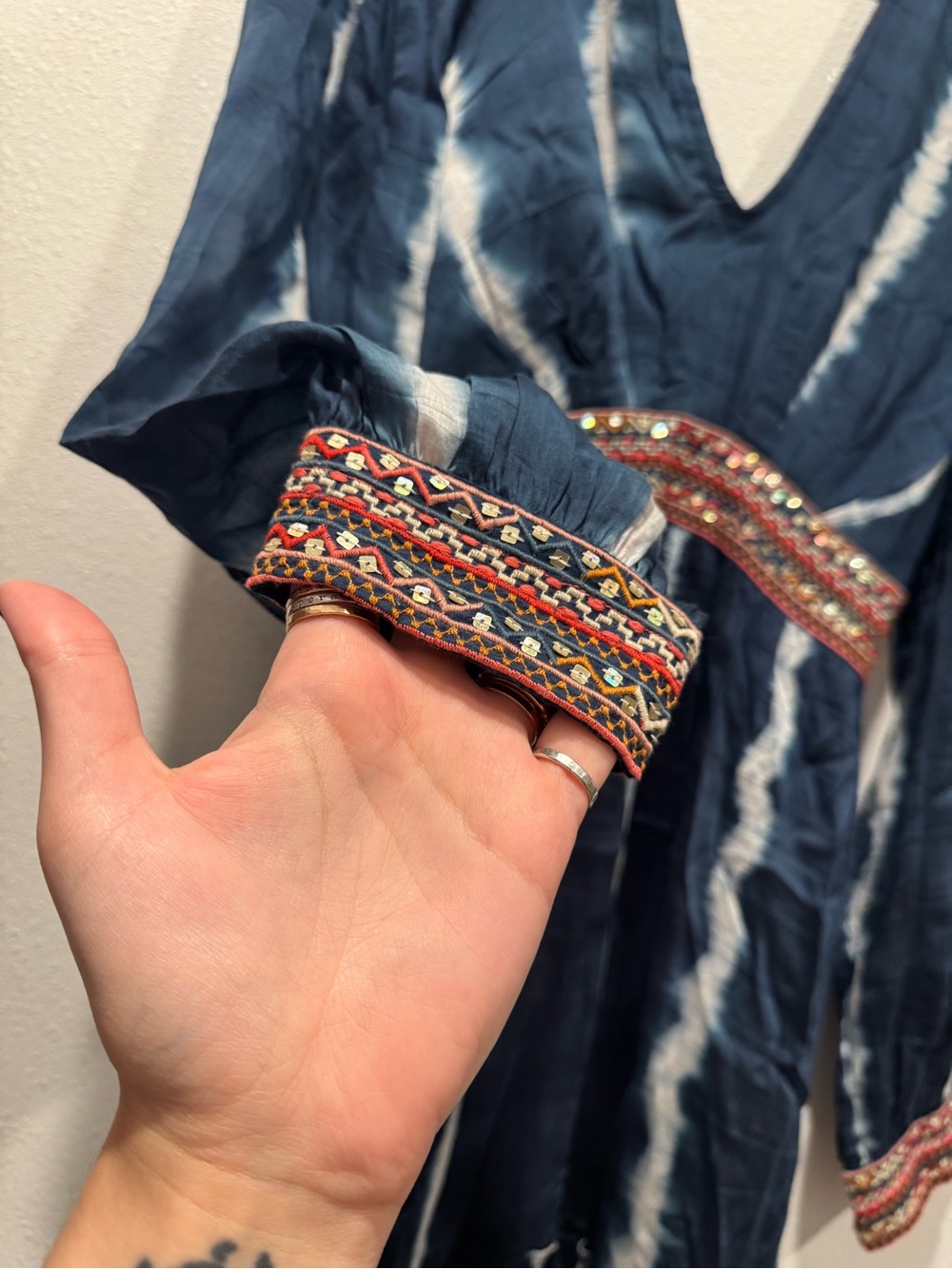 Anthropologie Verb Pallavi Singhee Beaded Tie Dye Mini Dress NWT L - Picture 5 of 10